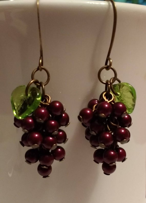 Grape vine cluster earrings Antique Gold | Etsy