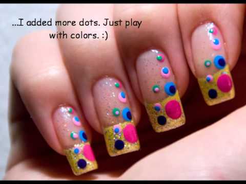 Happy colorful smiles and bubbles nail art design tutorial - YouTube