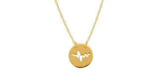 14k Yellow Gold Mini Disk Cut Out Heartbeat Necklace Rope Spring