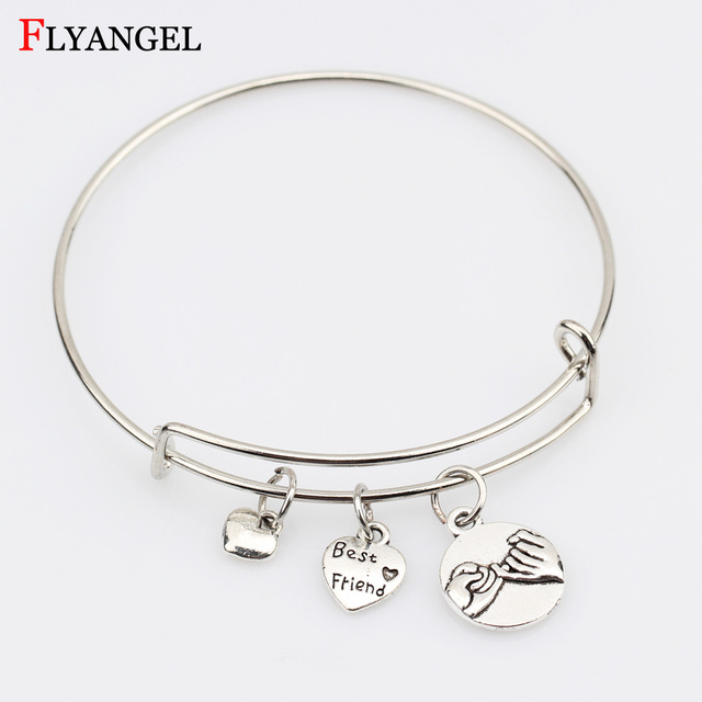 Expandable Bracelets Silver Pinky Promise Charm Best Friend Heart
