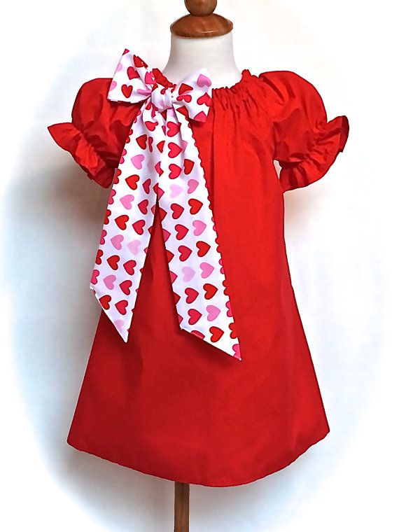 Girls Valentines Dress, Toddlers Valentines Dress, Red Peasant Dress