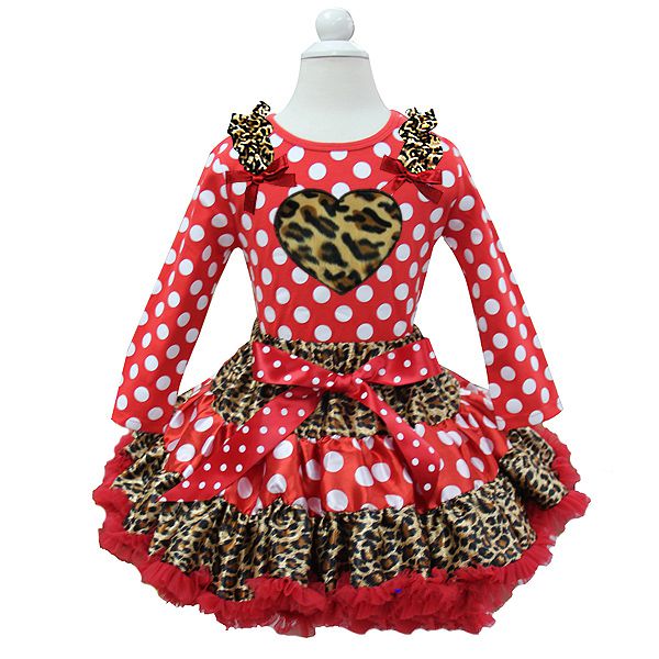 Leopard Print and Polka Dot Heart Valentine Tutu Skirt and Shirt Outfit