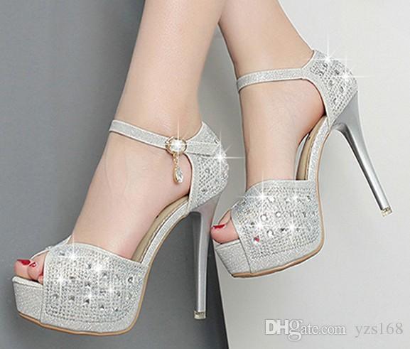 12cm Silver Diamond Sequins Women Shoes High Heel Sandal Shoes