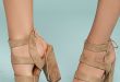 Beige High Heel Sandals - Vegan Suede Sandals - Block Heel