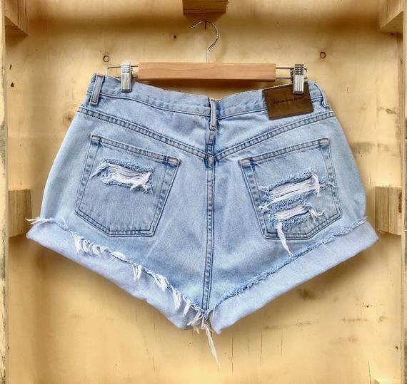 Calvin Klein Vintage High Waisted Jean Shorts / Distressed Cut | Etsy