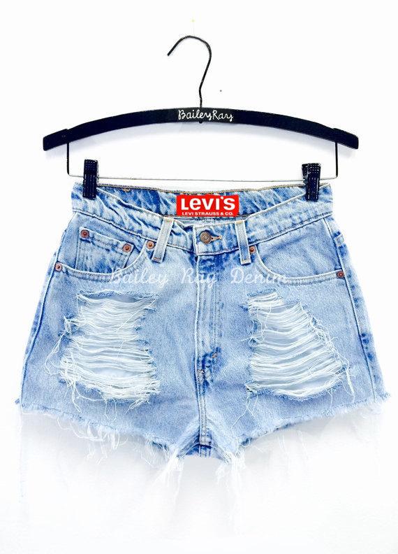 Levis High Waisted Denim Shorts Distressed Jean Shorts | Etsy