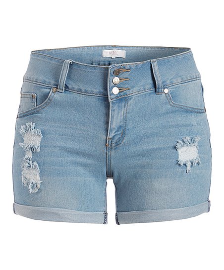 1826 Jeans Distressed Light Blue High Waist Denim Shorts - Women
