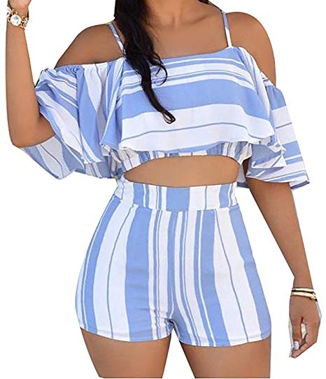 Amazon.com: 2 Piece Striped Outfits for Womens Outfit Crop Top+