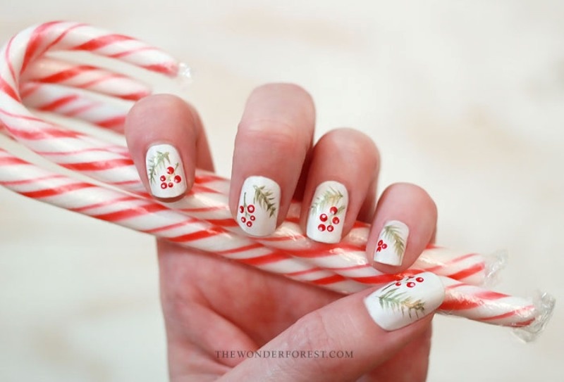 Holiday Nail Art With Spruce And Berries
