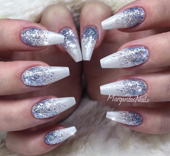 Silver Glitter Holiday Nails