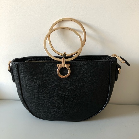 PrettyLittleThing Bags | Black Hoop Ring Handle Clutch Crossbody