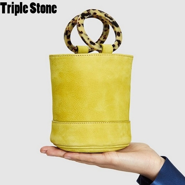 Nubuck Leather Bucket Bag Brand Design Bonsai Bag Twin Resin Hoop
