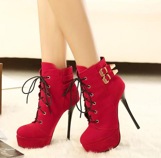 Hot Red Platform High Heel Boots on Luulla