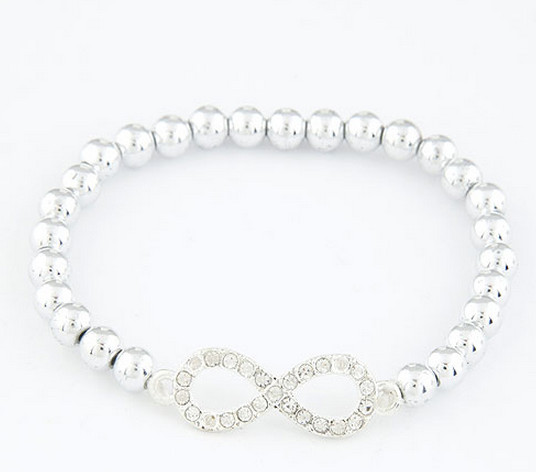 Fashion Silver Tone Small Bead Rhinestone Infinity Stretchy Bracelet