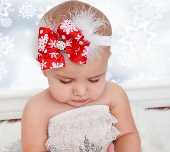 Baby girl holiday headband snowflakes red jeweled accent | Etsy