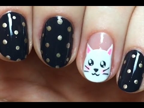Kitty Cat Easy Nail Art Design - YouTube