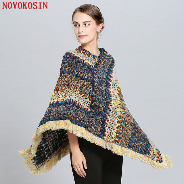 2018 Capes Lady Knitted Poncho Hooded Autumn Winter Fashion Sweater