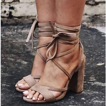 Women Pumps Open Toe Lace Up Heels Sandals Woman Sandals Thick With
