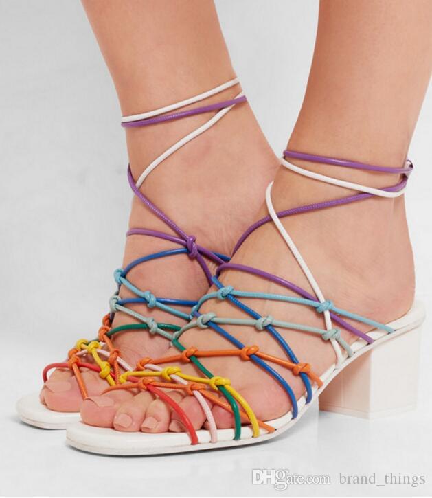 2017 Summer Lace Up Sandals Low Heel Gladiator Sandals Multi Color