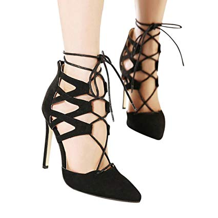 Amazon.com: WuyiMC Summer Ladies High Block Heels Ankle Strappy Lace