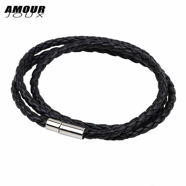 AMOURJOUX Fashion Male 60cm 4mm Wide Braid PU Leather Bracelet 3