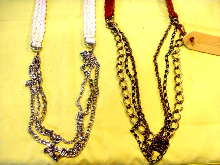 Flat braided leathers with multi layered chains. These are long