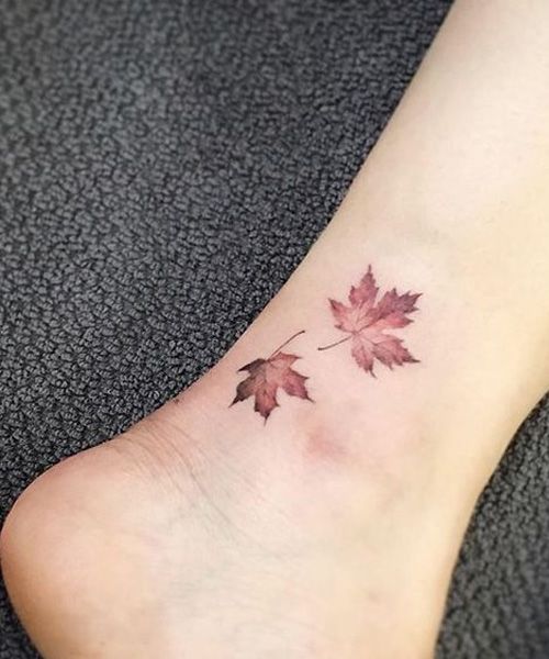 Super Cute Maple Leaf Tattoo Design on Ankle | Tattoo Me | Tattoos