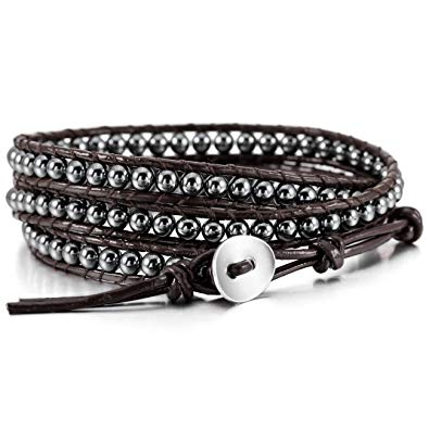 Amazon.com: MOWOM Alloy Genuine Leather Bracelet Bangle Cuff Rope