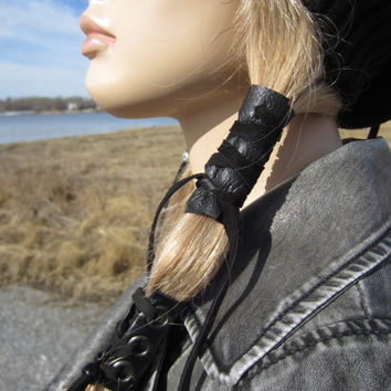 Black Leather Hair Wrap Ponytail Holder from VACATIONHOUSE