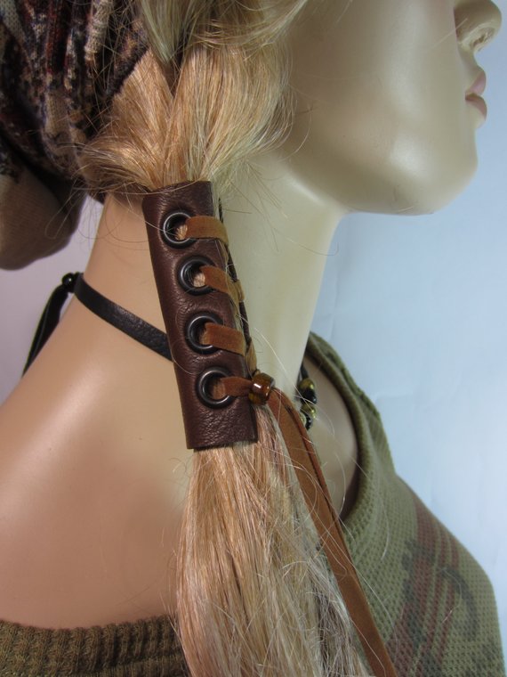 Leather Corset Hair Wrap Ponytail Holder Hair Jewelry BOHO | Etsy