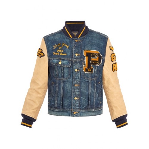Polo Ralph Lauren Leather-sleeved denim varsity jacket New Products