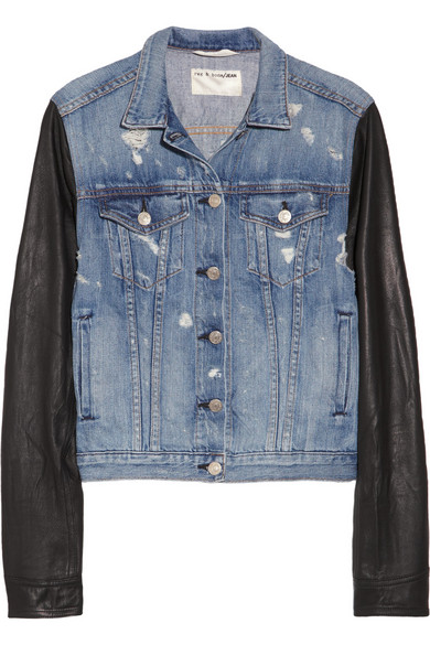 rag & bone | Leather-sleeved distressed denim jacket | NET-A-PORTER.COM