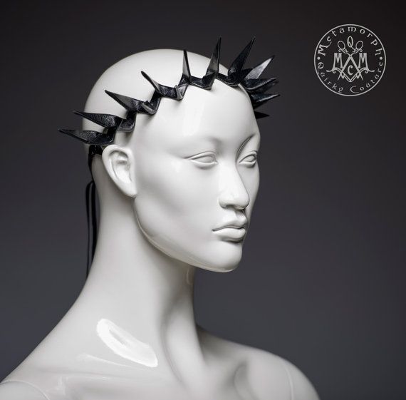 Black spiky leather collar or spike headband crown / Handmade