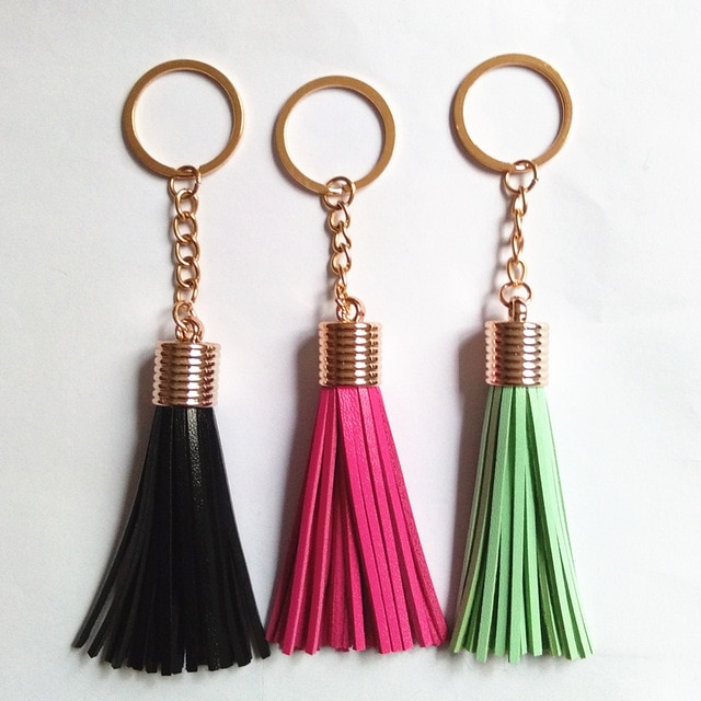 12pcs Mini Pu Leather Tassels Key Chain Women Simple Leather Tassel
