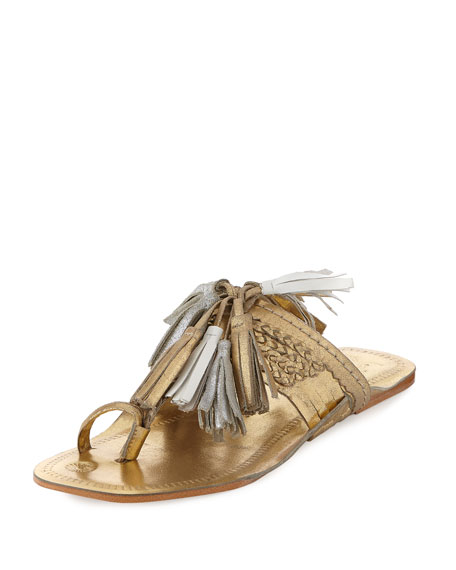 Figue Scaramouche Leather Tassel Sandal, Gold