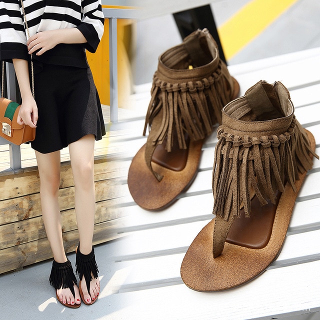 famous designer tassel sandals women suede leather flip flops plait