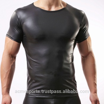 Leather Sleeves T Shirt - Pu Sleeve And Pocket Leather T Shirt For