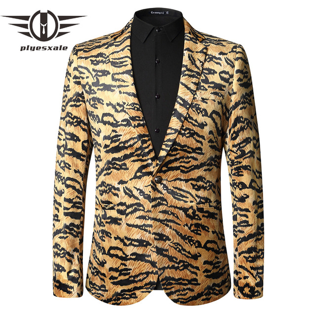 Plyesxale Mens Leopard Print Blazer 2018 Autumn Slim Fit Mens Velvet