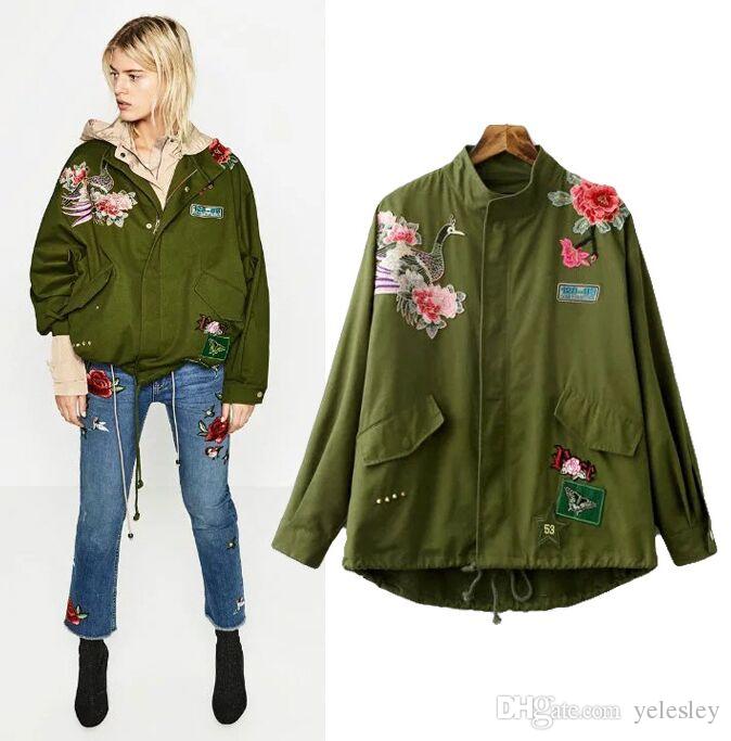 Jacket Women Embroidery Parker Jackets Spring Jacket Military Army