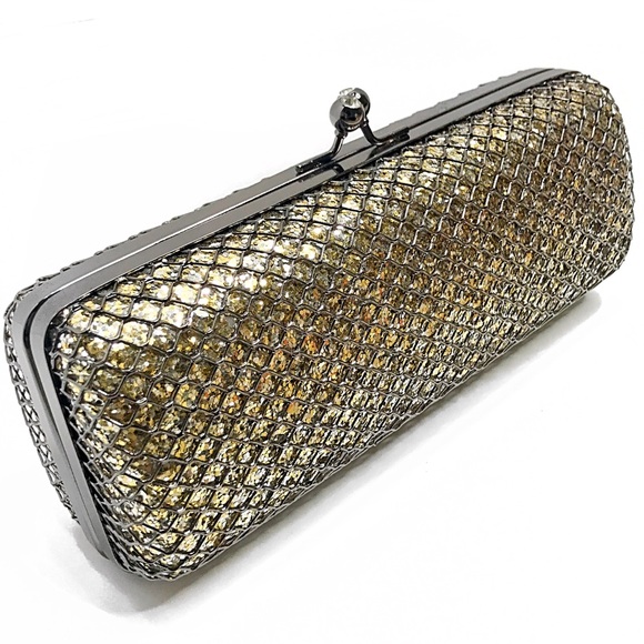 Nordstrom Bags | Sequin Clutch Gold And Silver Black Velvet Lining