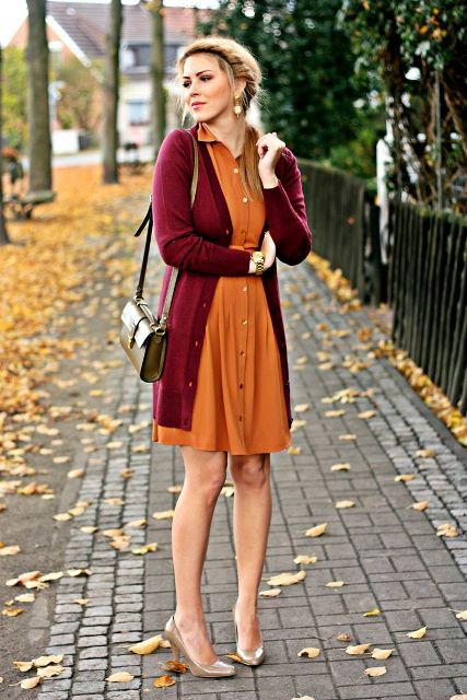 Picture Of Feminine Long Cardigan And Dress Combinations For Fall 13