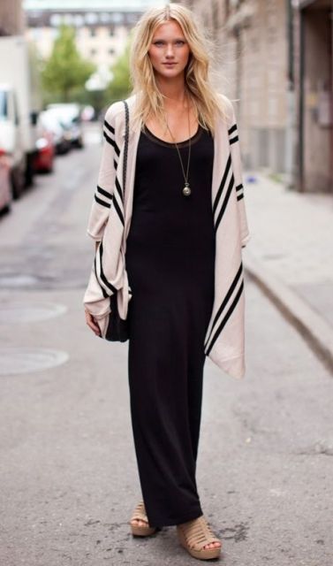 16 Feminine Long Cardigan And Dress Combinations For Fall