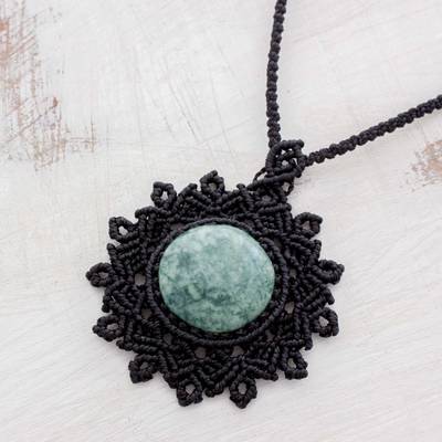 Jade Pendant Necklace with Macrame Cord - Macrame Intrigue | NOVICA