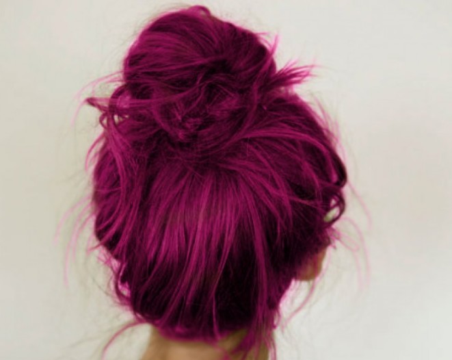 Cool Hair: Stunning Messy Magenta Topknot - Hairstyles Weekly