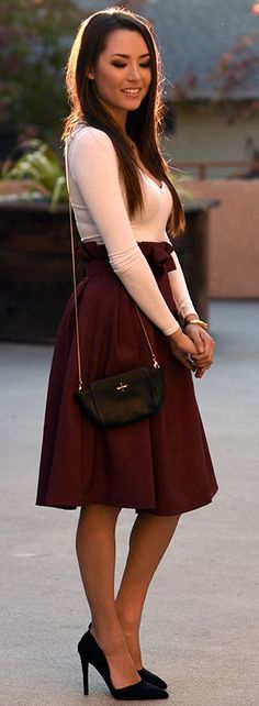 Marsala Skirt Outfits For Stylish Ladies, Steal The Sytle