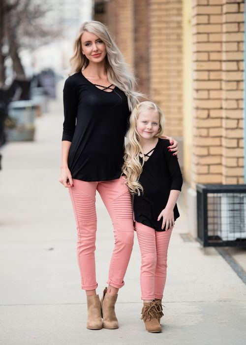 Little Girls Black Criss Cross Top, Mommy and Me Matching Outfits