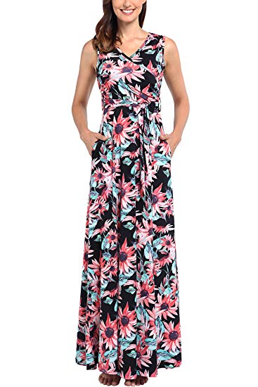 Comila Women's Summer V Neck Floral Maxi Dress Casual Long Dresses