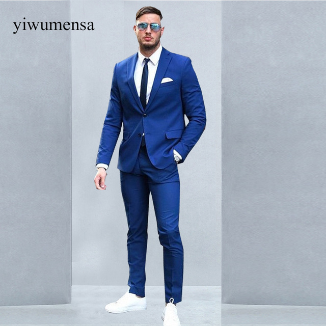 Custom made Two Buttons Royal Blue Men Suits 2018 Fashion Design