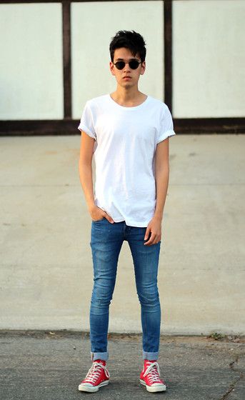 H&M Tee, Topman Skinny Jeans, Converse High Tops | My Style | Mens