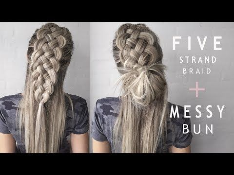 Stunning Five (5) Strand Braid + Edgy Messy Bun Tutorial - How to